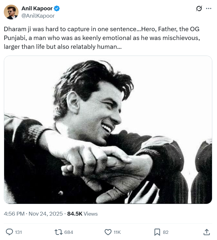 Anil Kapoor Tweet About Dharmendra Deol
