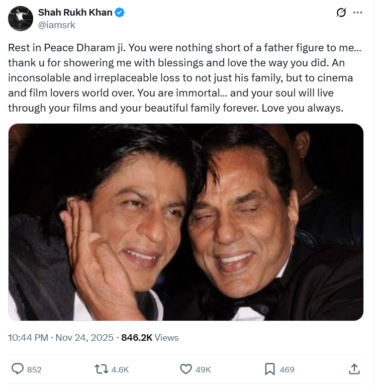 Shah Rukh Khan Tweet About Heman Dharmendra Deol